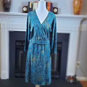 NWT Land's End Blue Green Floral 3/4 Sleeve Dress | Sz Med